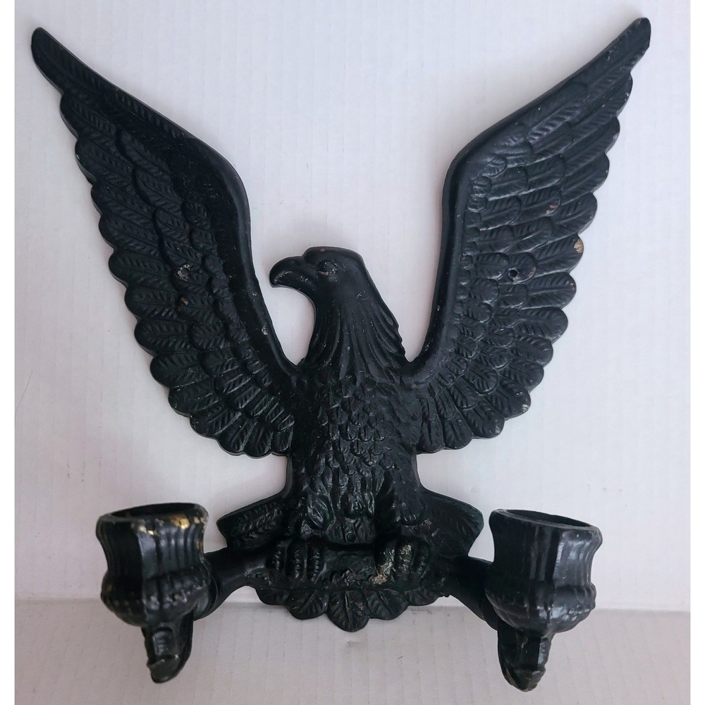 Vintage Cast Iron American Eagle‎ 2 Candle Wall Sconce Black Stamped 7951 Star